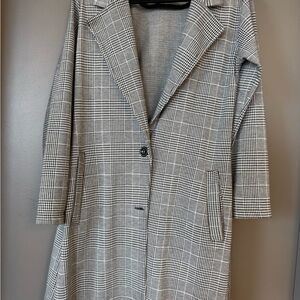 Womens Gray Plaid Long Coat - Classic Tailored Overcoat
